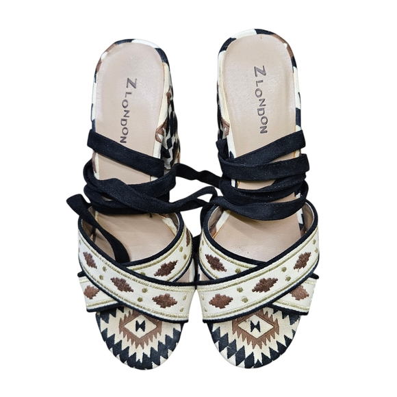 Z London Lace up Heeled Sandals Size 7 Tribal Aztec Block Heels - Picture 11 of 16